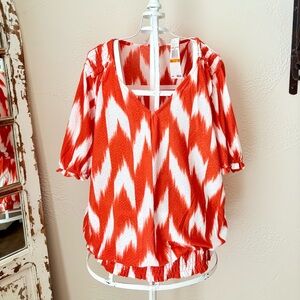 Michael Kors Orange and White Zigzag Blouse